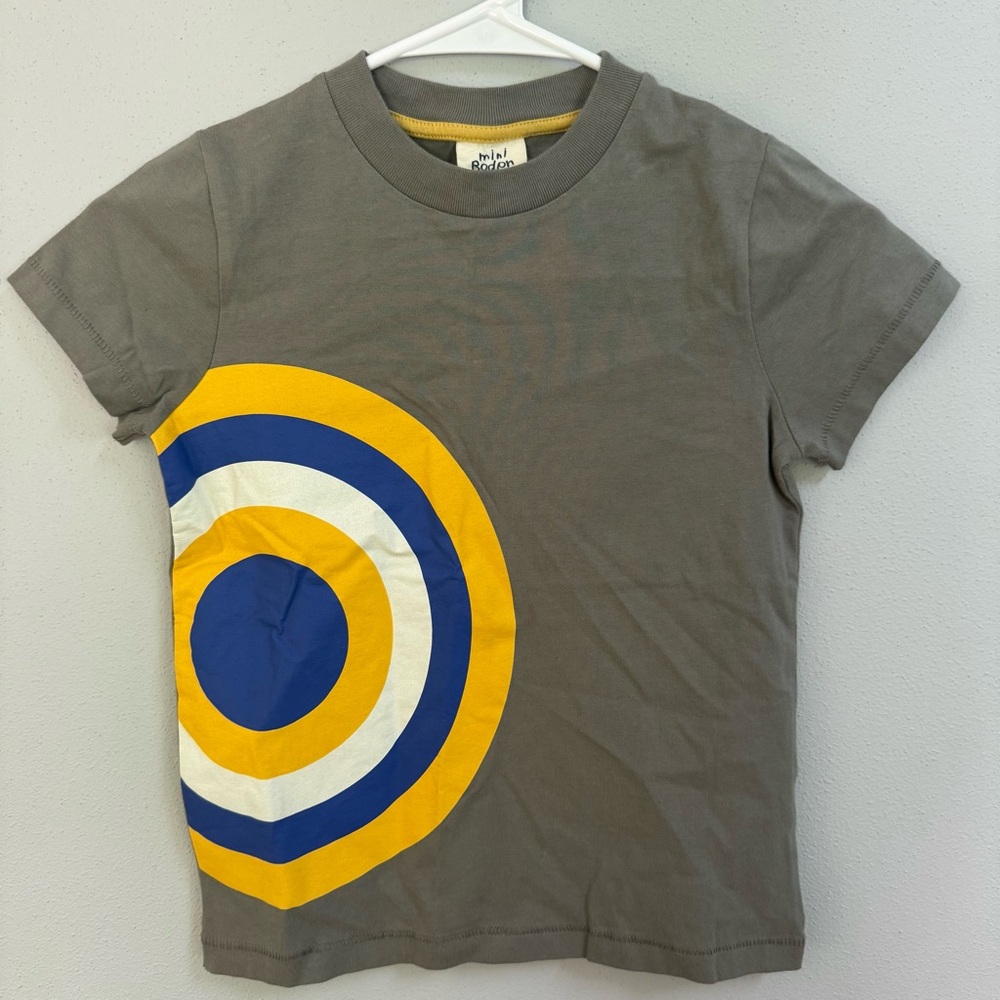 Mini Boden Boys Grey Target Graphic T-Shirt Short Sleeve‎ Cotton Size 5-6Y 21429